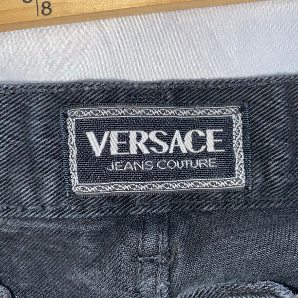 Vintage 90s Y2K Versace Jeans Couture Black Straight Leg Denim Pants 34x35 Italy - Picture 6 of 9